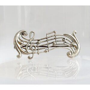 Music Note Vintage Sterling Silver Classic 1960's Brooch Pin